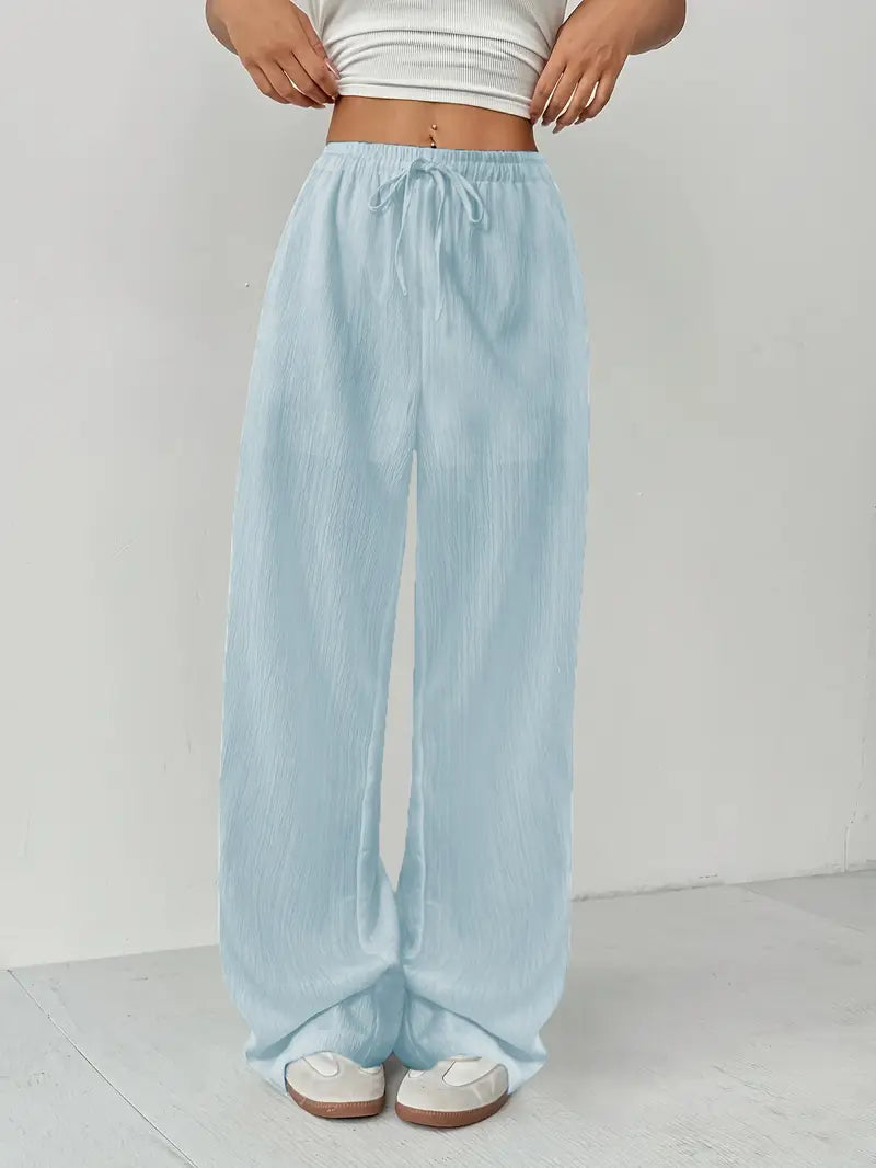 Pantalon Large d'été Léger à Taille Élastique Femme