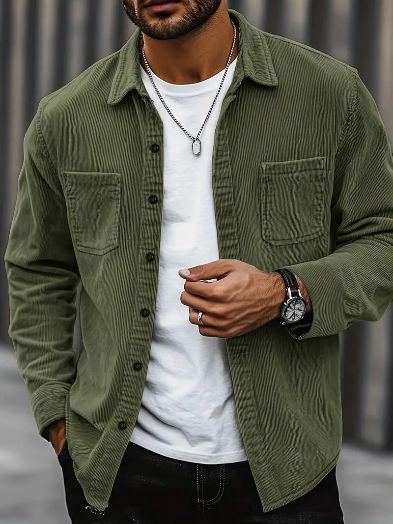 Chemise D'Été à Manches Longues pour Homme en Velour Côtelé