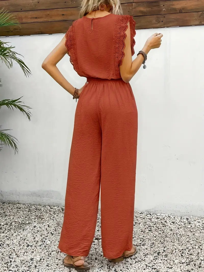 Ensemble Deux Pièces d'Été Dentelle - Combinaison T-Shirt manches courtes Pantalons Femme