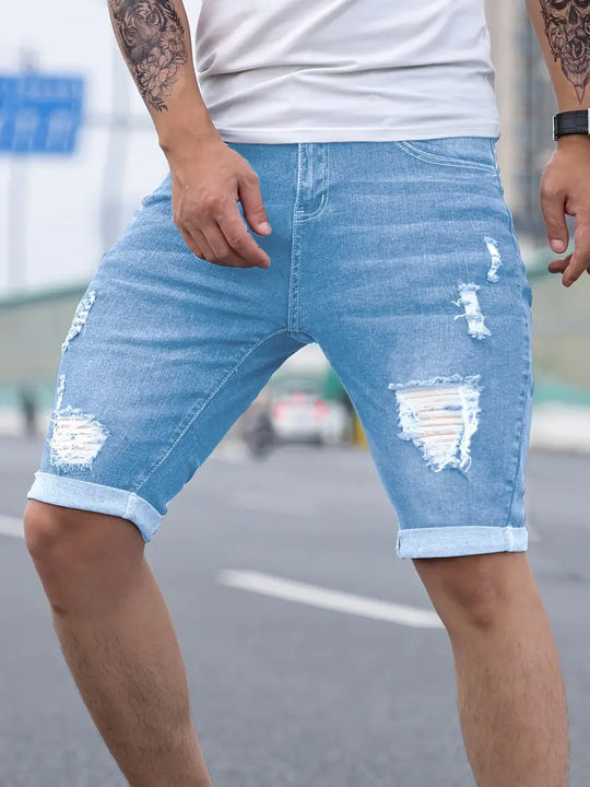 Short en Jean Déchiré d'été pour Homme