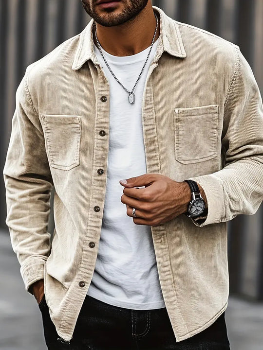 Chemise D'Été à Manches Longues pour Homme en Velour Côtelé