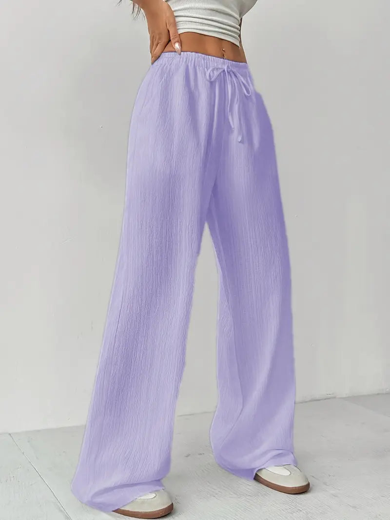 Pantalon Large d'été Léger à Taille Élastique Femme