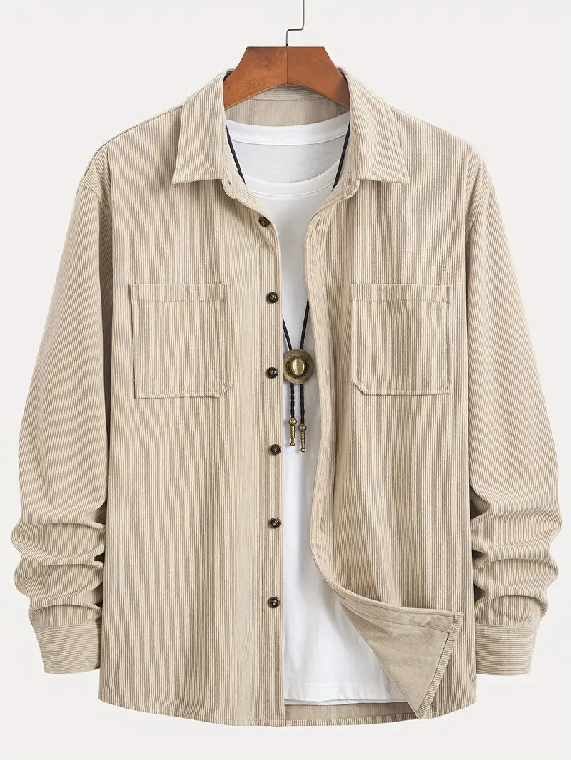 Chemise D'Été à Manches Longues pour Homme en Velour Côtelé