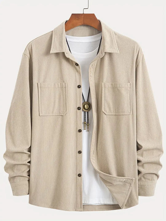 Chemise D'Été à Manches Longues pour Homme en Velour Côtelé