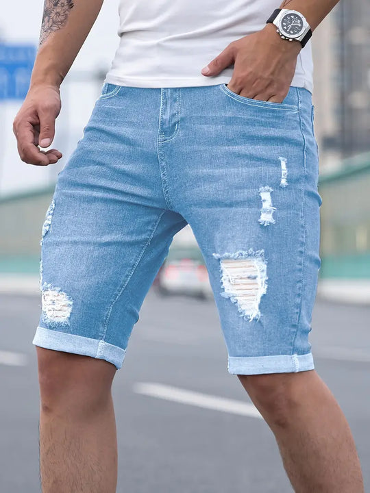Short en Jean Déchiré d'été pour Homme