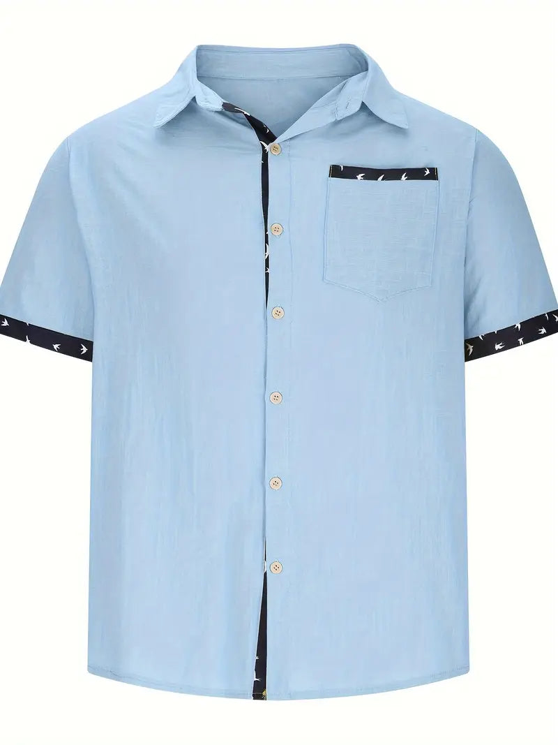 Chemise d'Été en Coton à Manches Courtes et Col en V Homme