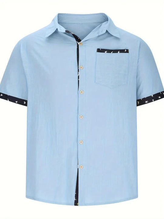 Chemise d'Été en Coton à Manches Courtes et Col en V Homme