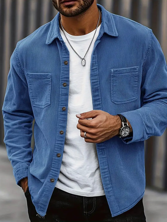 Chemise D'Été à Manches Longues pour Homme en Velour Côtelé