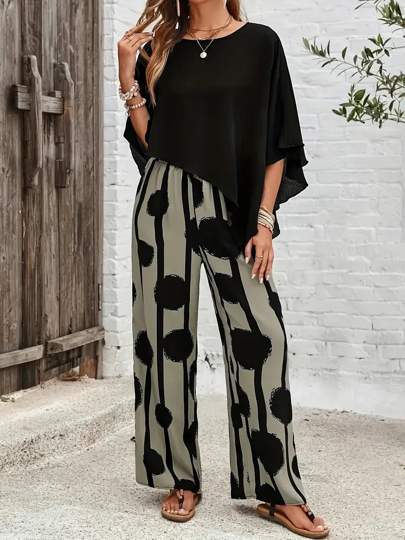 Ensembles Deux Pièces d'été - Pantalon Droit et Haut Manches Courtes