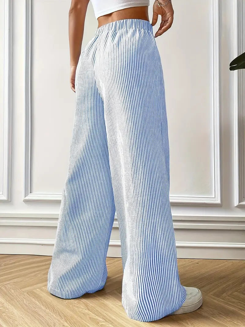 Pantalon d'été Large à Rayures Bleyes Femme