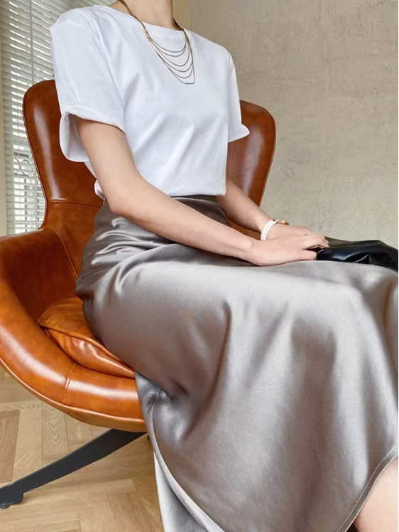 Jupe Longue Midi d'Été en Satin Femme