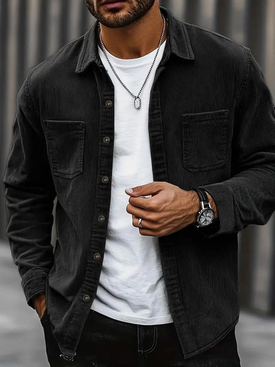 Chemise D'Été à Manches Longues pour Homme en Velour Côtelé