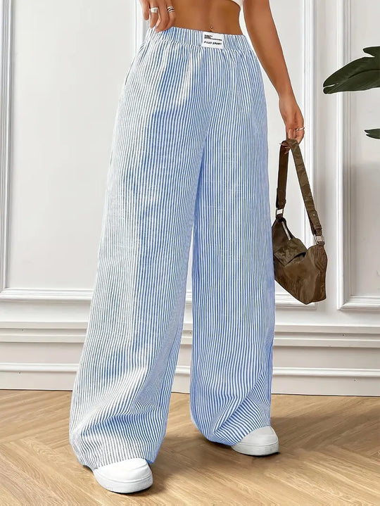 Pantalon d'été Large à Rayures Bleyes Femme