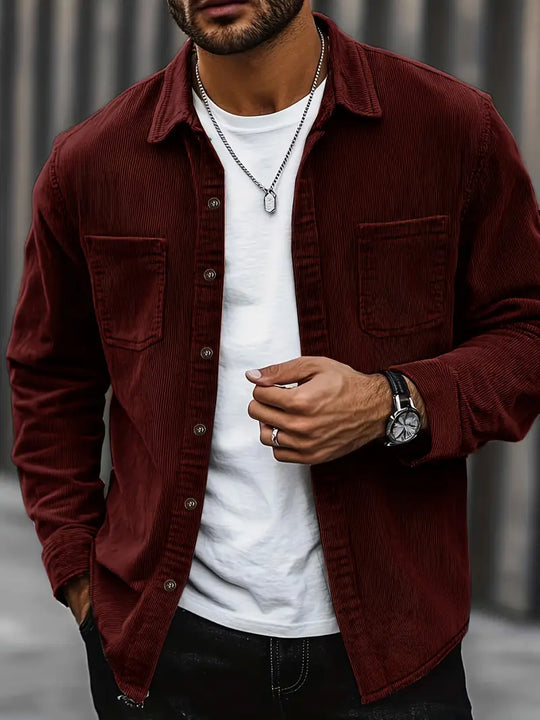 Chemise D'Été à Manches Longues pour Homme en Velour Côtelé