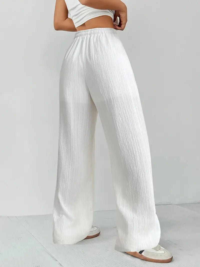 Pantalon Large d'été Léger à Taille Élastique Femme