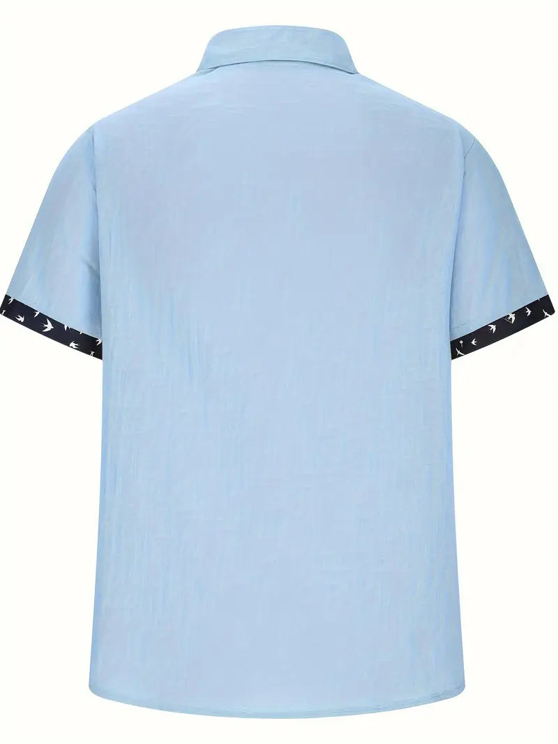 Chemise d'Été en Coton à Manches Courtes et Col en V Homme