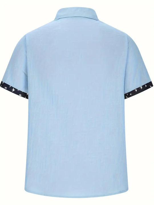 Chemise d'Été en Coton à Manches Courtes et Col en V Homme