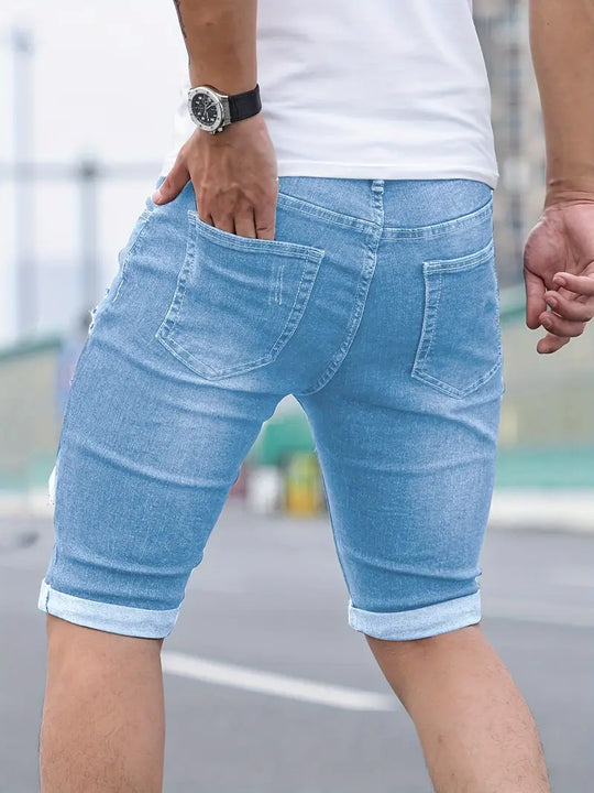 Short en Jean Déchiré d'été pour Homme