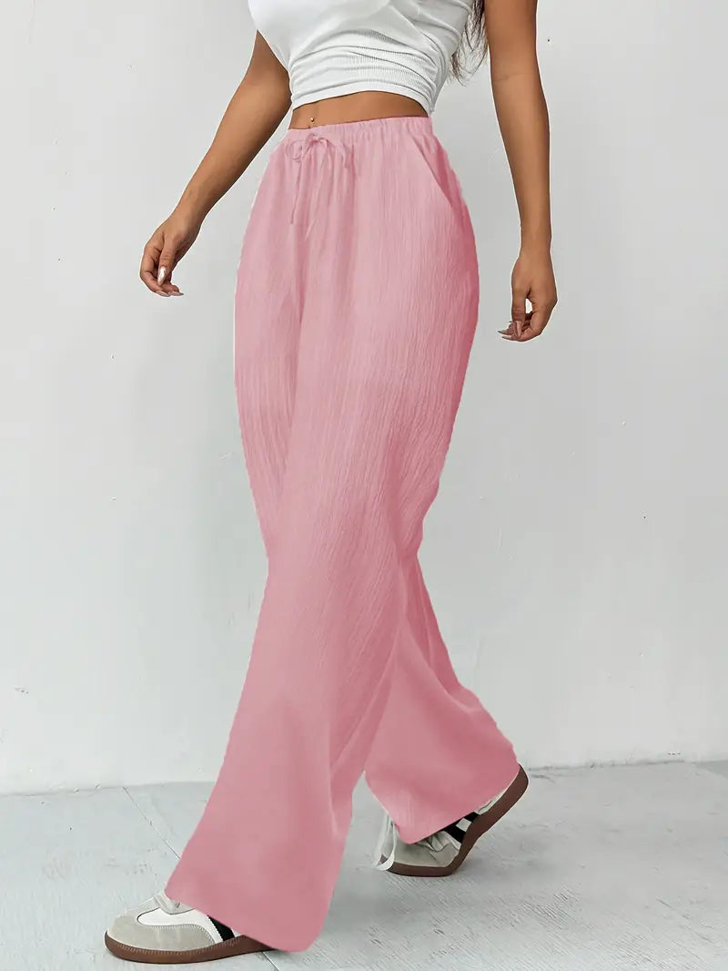 Pantalon Large d'été Léger à Taille Élastique Femme