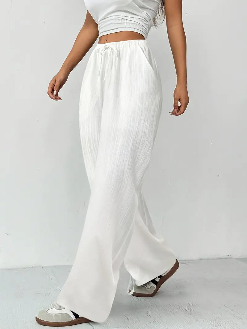 Pantalon Large d'été Léger à Taille Élastique Femme