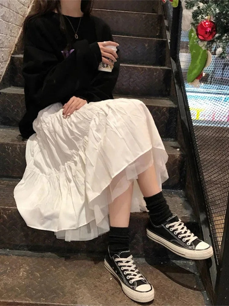 Jupe Mi-Longue d'Été  en Tulle Plissé Femme