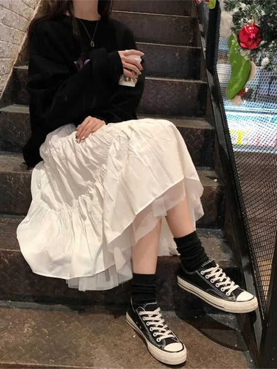 Jupe Mi-Longue d'Été  en Tulle Plissé Femme