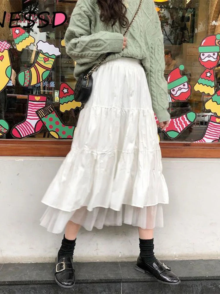 Jupe Mi-Longue d'Été  en Tulle Plissé Femme