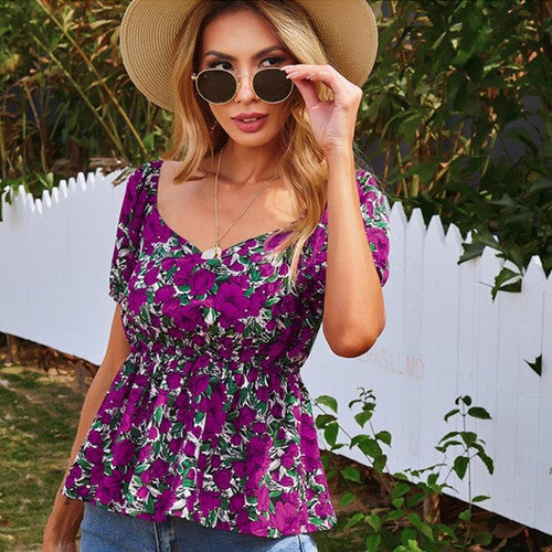 Haut T-shirt Imprimé d'Été à Manches Courtes Femme